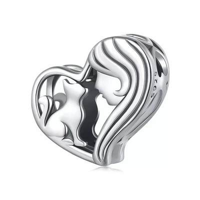 Katze & Mädchen 100% 925 Sterling Silber Charm Perle Liebe Herz Tier Haustier Charms