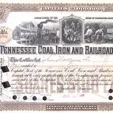 1900 Tennessee Coal, Iron and Railroad Company Stock Certificate 5 Shares
