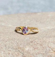 3.19 Ct Oval Cut Natural Alexandrite Diamond Wedding Ring 14k Yellow Gold