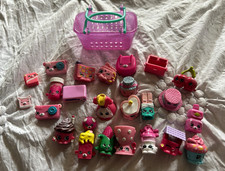 Moose Shopkins Mixed Groceries Mini Figures Lot w/ Purple Plastic Basket