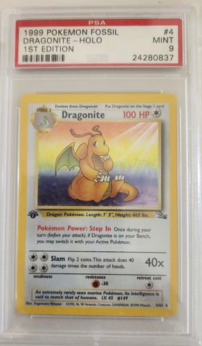 1999 PKEMON FOSSIL DRAGONITE - HOLO #4 1st EDITION PSA 9