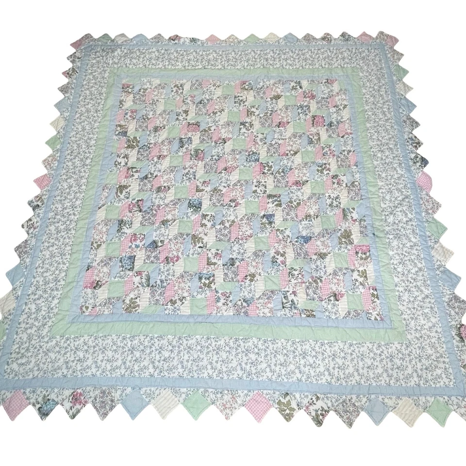 Edredón de retazos vintage hecho a mano floral pastel cottagecore Shabby Prairie Point Foto 2 de 4