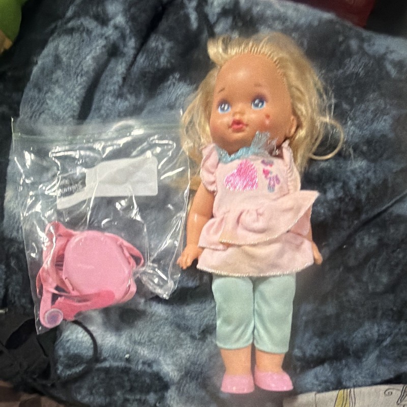 Blonde Wavy Hair Girl Play Doll, Brown Eyes, Removable Clothes w/ Accessories