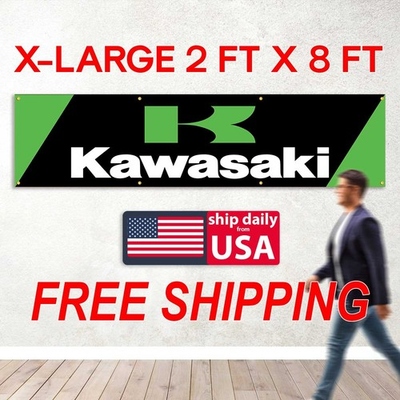 #ad Kawasaki Flag 2x8 ft Banner Logo Racing Car Garage Wall Decor Sign Motorcycle $14.97