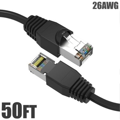 50FT Cat6A RJ45 Network LAN Ethernet Shielded Cable SSTP Booted 26AWG Black