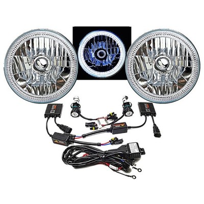7'' SMD White LED Halo Angel Eye H4 6000K HID Headlamp Headlight Light Bulb Pair