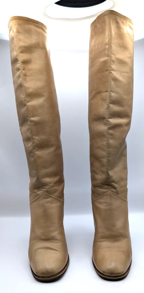 Pollini VTG Women's Knee high boots, Tan Leather, 3 1/2" heel Size 5 1/2 B - Image 2 of 4
