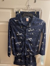 Cat  Jack Boys Navy Blue Moon and Santa Sleigh Pajama Set Size M 7/8 