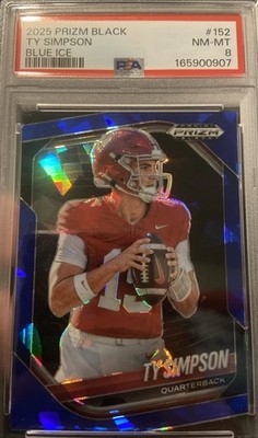 2025 PRIZM BLACK RC  TY SIMPSON /125 Blue Ice PRIZM LOW POP PSA 8 RAMS Rookie