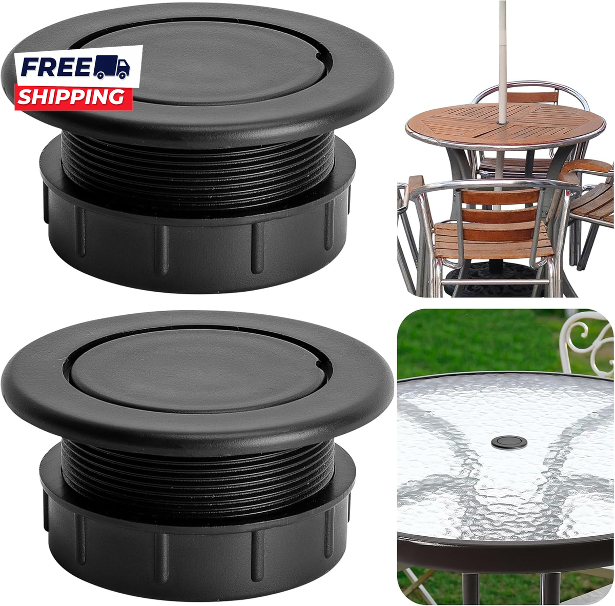 accessories for umbrella hole in patio table Angel Sar Parasol Umbrella Hole Ring Plug and Cap Set for Patio, Dark Brown  JXDW8942