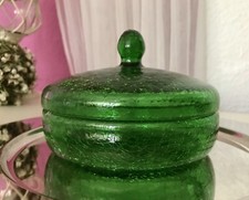 Alt Vintage Dose Glasdose Deckeldose gr&uuml;n Craquel&eacute;e Glas wundervoll!