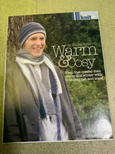 Men’s Warm & Cosy Hat & Scarf Knitting Pattern: Emma King - Afbeelding 1 van 3