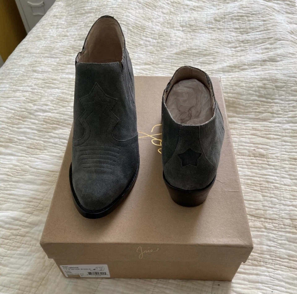 Joie Primrose Gray Suede Western Style Booties Size 37 (US 7) W/ Box Women's - Image 3 of 4
