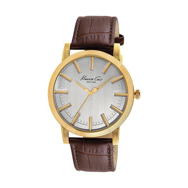 Montre or homme avec bracelet en cuir noir de 43,5 mm de diamètre