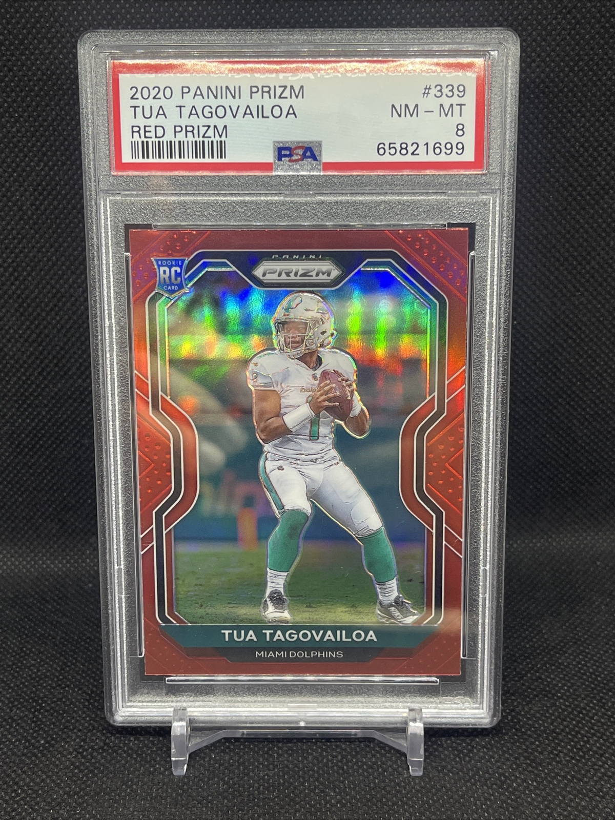 2020 Tua Tagovailoa Red Prizm SSP 🔥 #339 RC  PSA 8 DolphIns Retail Prizm Rare