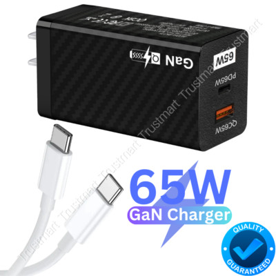 65W GaN Charger USB QC3.0 PD Fast Charge Adapter For iPhone 15 MacBook Samsung