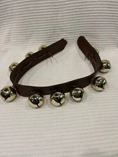 10 Sleigh Bells On A 30"  Bonded Leather Strap Christmas Holiday Home Decor