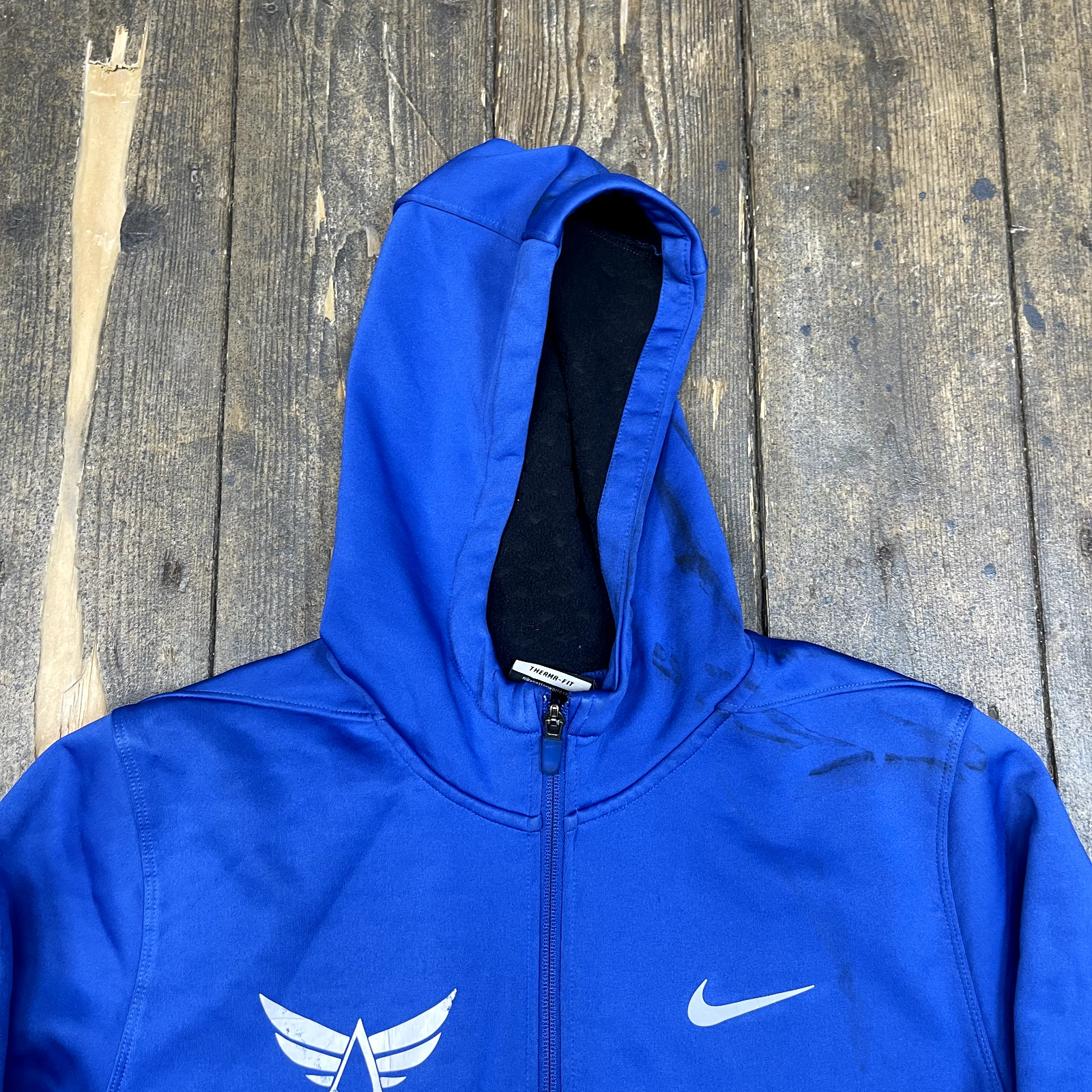 Nike Therma-Fit Mens Hoodie Y2K Small Swoosh Full Zip Sweatshirt, Blue, Large image 7