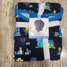 Family Sleep Blue Pajama Set Hanukkah Menorah Dreidel Lion Women's 4X