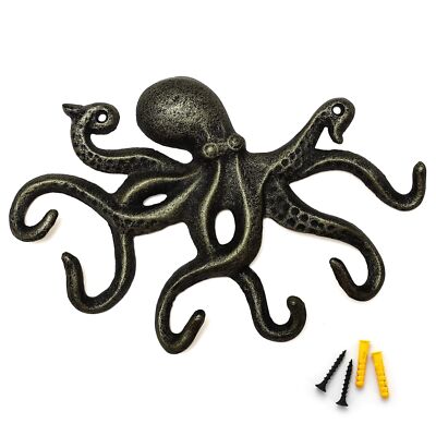 Key Holder for Wall, Octopus Wall Hooks Decorative for Hanging, Cast Iron Coa...