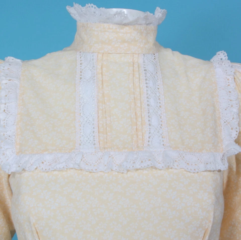 Vintage 70s Laura Ashley Prairie Yellow White Ditsy Cotton Dress sz S/10 /160 - Image 2 of 4