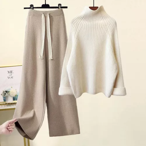 Conjunto de dos piezas de chándal para mujer suéter tops conjuntos pantalón traje tejido para mujer - Imagen 19 de 35