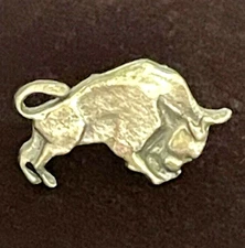 VTG Charging Bull Sterling Silver Tie Tack ANSON Lapel Hat Pin Unisex 925 JCS