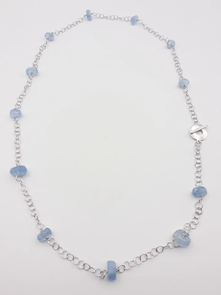 Collana acquamarina argento 925 chiusura a T gioiello donna catena - Immagine 4 di 4