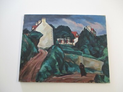 ANTIQUE PAINTING JULES  RAUSCHERT WPA AMERICAN MASTER FRENCH FRANCE LANDSCAPE