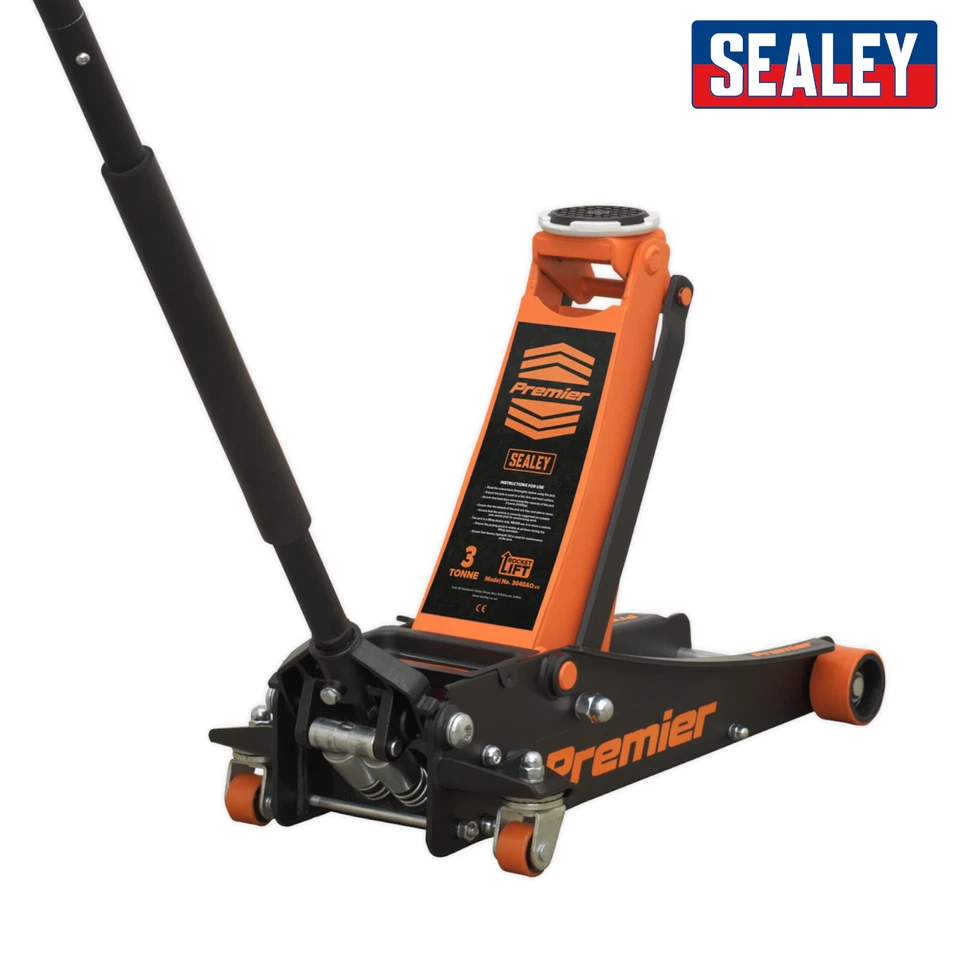 Sealey 3040AO Premier Trolley Jack 3 Tonne Ton Rocket Lift Orange Car Van Garage - Image 2 of 4