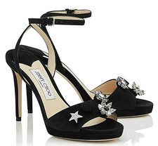 NIB JIMMY CHOO Electra 100 Black Suede Sandals w/ 6 Crystal Charms Sz 39/9 1350