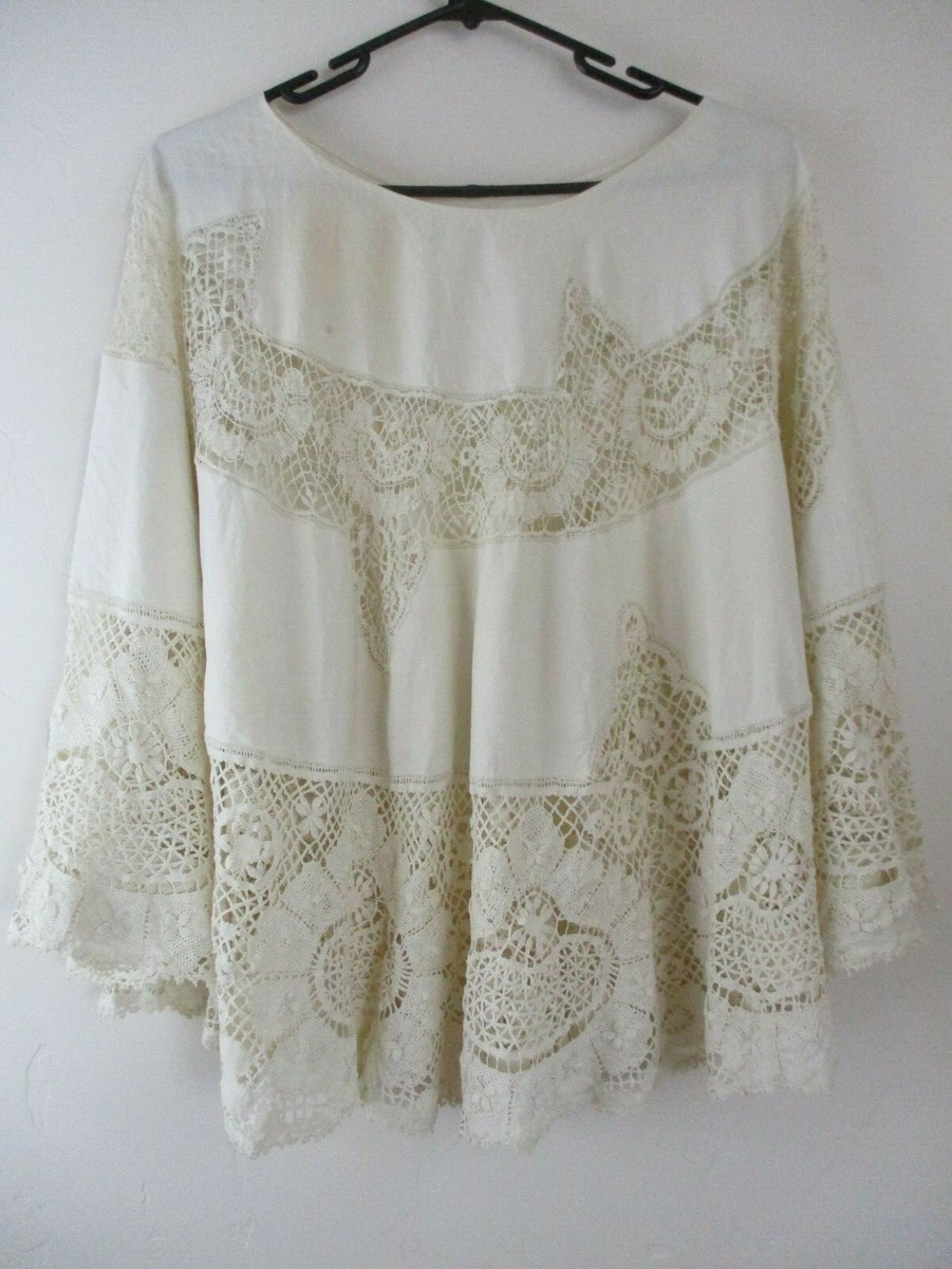 Antique Skirt cotton lace linen handmade circle petticoat knee