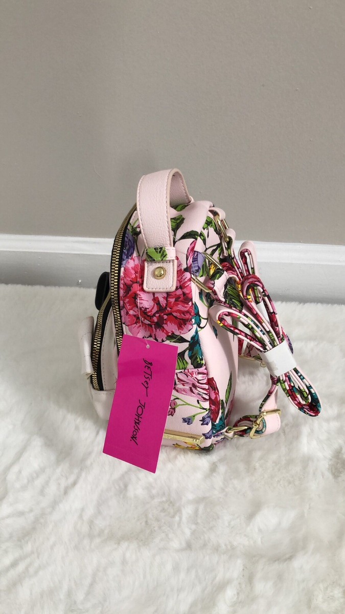 Betsey Johnson Kitsch Cat Mini Backpack Pink Snakeskin Floral Interior‎ Womens Betsy Johnson Kitsch Fushia animal | Mercari main image 3