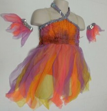 Dance MULTI-COLORED SKIRTED HALTER LEOTARD SEQUIN TRIM Fairy Girls Small Child