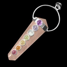 CHARGED Natural Rose Quartz Crystal 7 Chakra Pendant DT Point Necklace HANDMADE