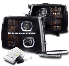 For 07-13 Silverado U-halo Led Black Projector Headlights Lamp Wdrl Kit6k Hid