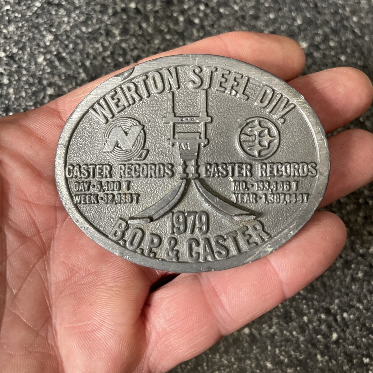 とと Vtg CASTER RECORDS Belt Buckle 1979 Music Studio RARE VG+ B.O.P.