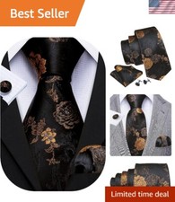 Men's Elegant Flower Necktie Set with Handkerchief Cufflinks - Luxurious Gift