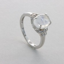 Oval Rainbow MOONSTONE Ring with CZs- Multiple Sizes - 925 STERLING SILVER 124e