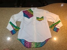 VTG Slammer's Color Block Rodeo Western Shirt Sz M USA Made Band Collar 90s