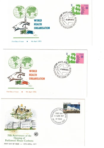 Australia 1973/77 Nationhood & WHO on WCS  FDCs                ( 3 Covers)
