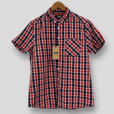 Image of JACAMO Mens Red Navy Blue White Check Shirt Short Sleeve Size S Button Down New