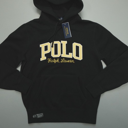 Polo Ralph Lauren Logo Fleece Hoodie Sweatshirt Men's Size S Black Embroidered - Afbeelding 2 van 9