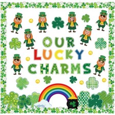 95Pcs St. Patrick's Day Bulletin Board Decor Green Lucky Shamrock Rainbow Pape