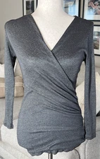 Michael Stars Shine 3/4 Sleeve Oxide Surplice Top O/S