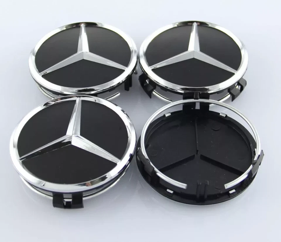 Set of 4 For Mercedes/Benz Center Caps Fits Most Models Black 2.95 Inch/75mm US - Image 2 of 4