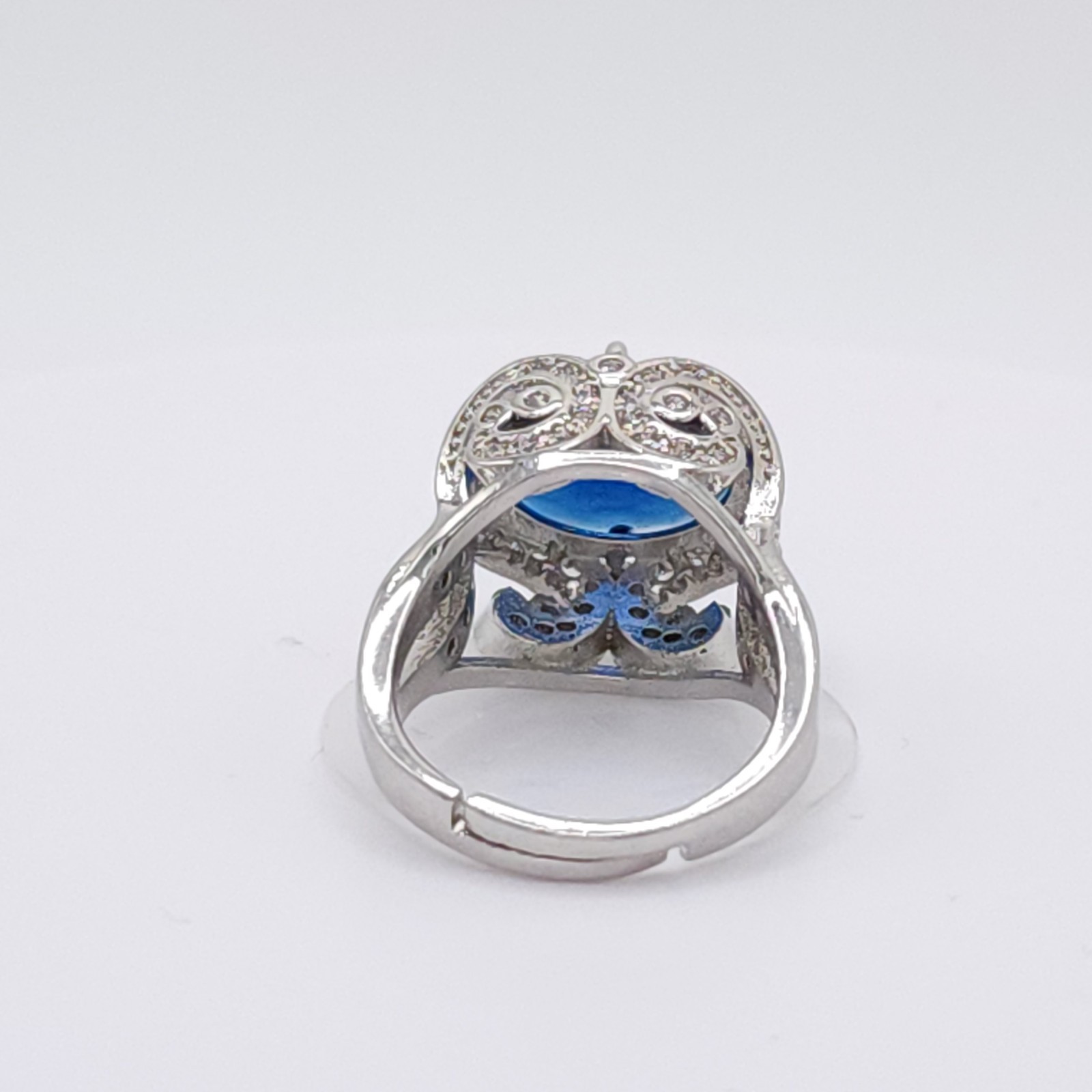 Adjustable Silver Tone Ring Blue Oval Crystal Sta… - image 4