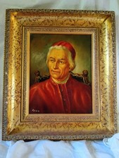 Stunning Original Oil Painting Portrait Catholic Cardinal Seated Gold Gilt Frame