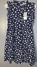 THML Navy Spotted Sleeveless Dress Ruffled Crew Neck BabyDoll Tiered Silhouette
