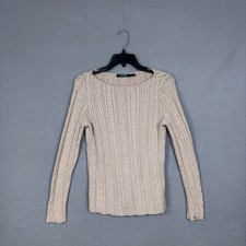 Lauren Ralph Lauren Sweater Women Medium Beige Cable Knit Long Sleeve Preppy